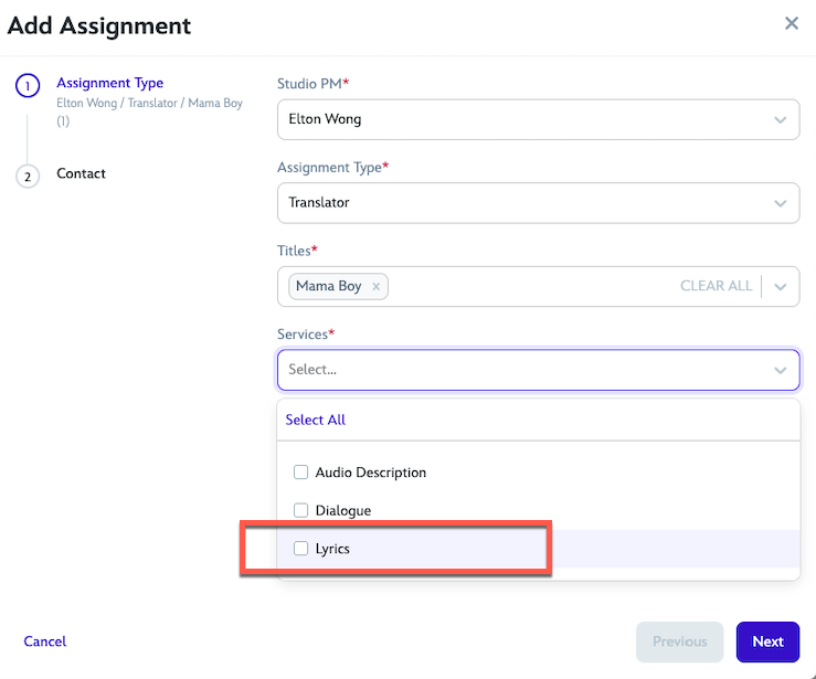 Add Lyric Sheet Assignment