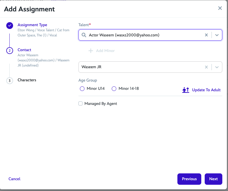 Minor Talent Selection Minor Talent Selection