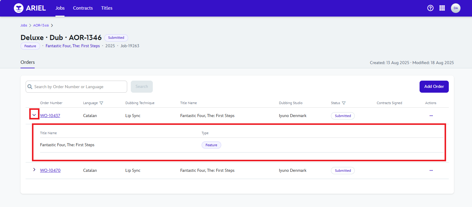 Order Titles View Order Titles View