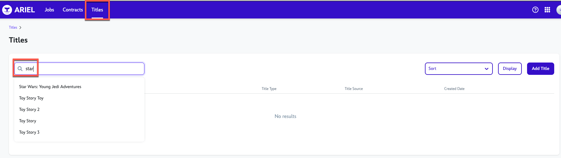 Titles Tab Navigation